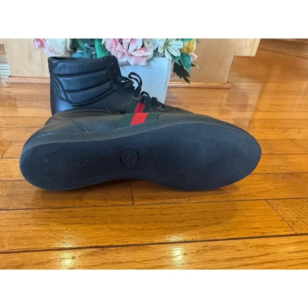 Gucci Leather Web High 'Black' WEB 429475 HIGH TOP SNEAKER SIZE 11